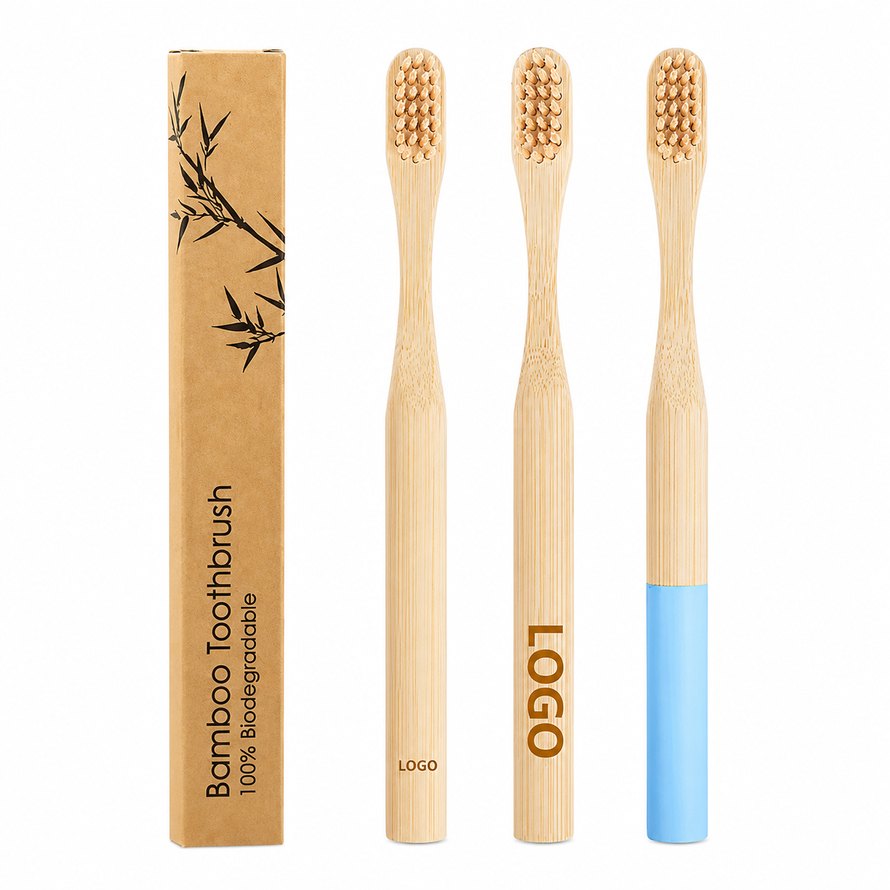 Biodegradable soft bristles bamboo toothbrushes